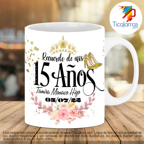 Tazas Personalizadas en Costa Rica Recuerdo de 15 años, vestido rojo