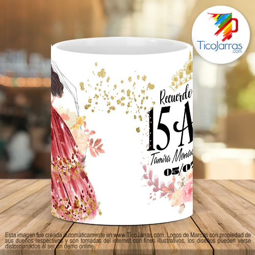 Tazas Personalizadas Recuerdo de 15 años, vestido rojo