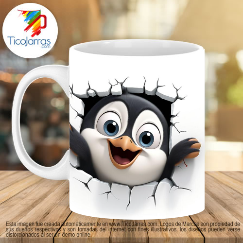 Jarras Personalizadas Taza con cara de pingüino 3 d