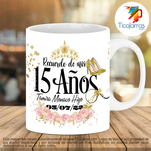 Tazas Personalizadas en Costa Rica Recuerdo de 15 años, vestido rosa