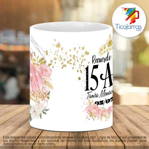 Tazas Personalizadas Recuerdo de 15 años, vestido rosa