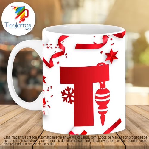 Jarras Personalizadas Taza Navideña con letra T