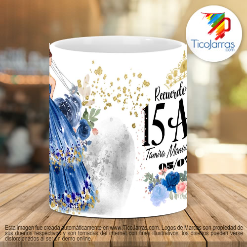 Tazas Personalizadas Recuerdo de 15 años, vestido azul