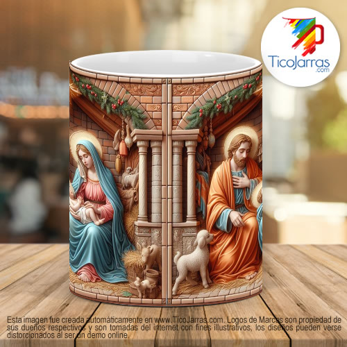 Tazas Personalizadas Nacimiento 3D Jesus, María y el niño