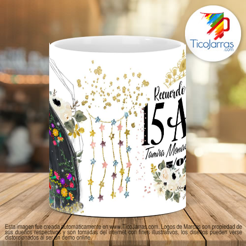 Tazas Personalizadas Recuerdo de 15 años, vestido negro