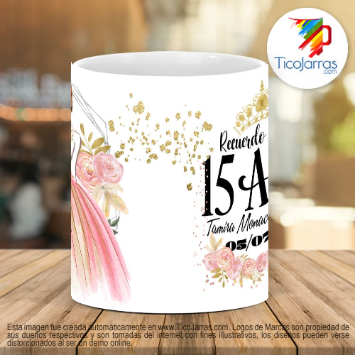 Tazas Personalizadas Recuerdo de 15 años, vestido rosado