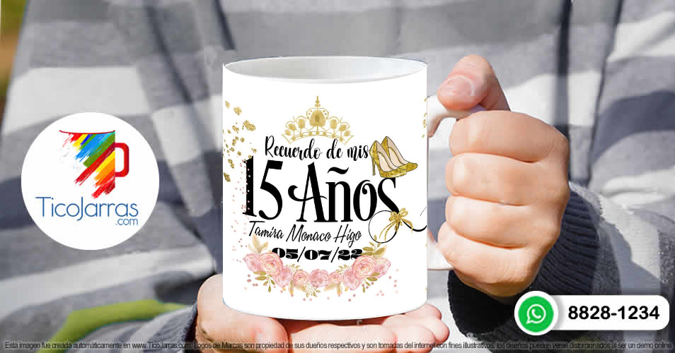 Tazas Personalizadas en Costa Rica Recuerdo de 15 años, vestido rosado