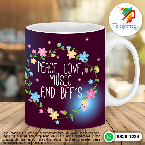 Diseños Personalizadas Peace, Love Music and BFFs