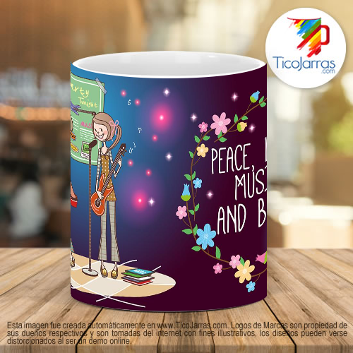 Tazas Personalizadas Peace, Love Music and BFFs