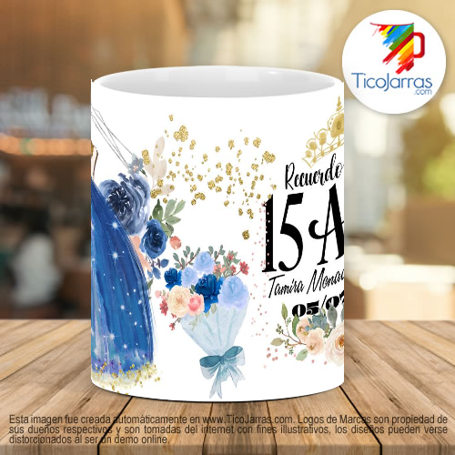 Tazas Personalizadas Recuerdo de 15 años, vestido azul