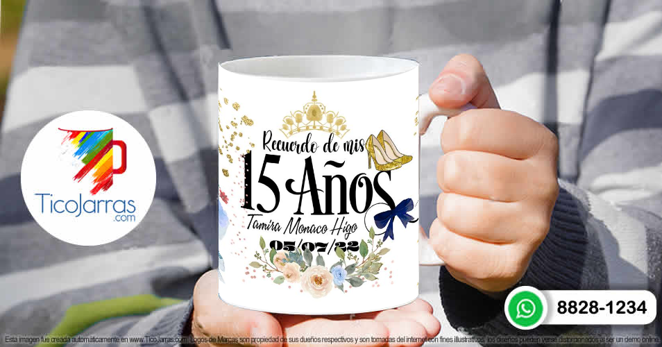 Tazas Personalizadas en Costa Rica Recuerdo de 15 años, vestido azul