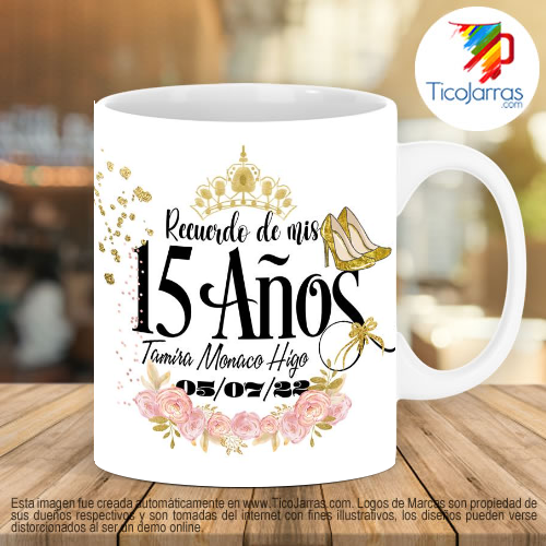 Tazas Personalizadas en Costa Rica Recuerdo de 15 años, vestido verde