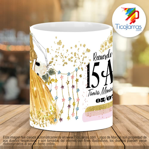 Tazas Personalizadas Recuerdo de 15 años, Vestido dorado