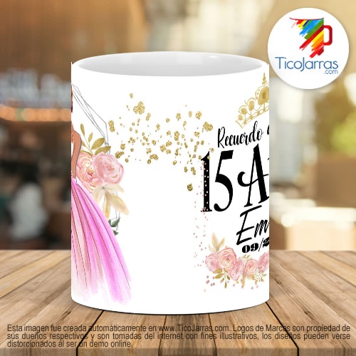 Tazas Personalizadas Recuerdo de 15 años vestido rosado