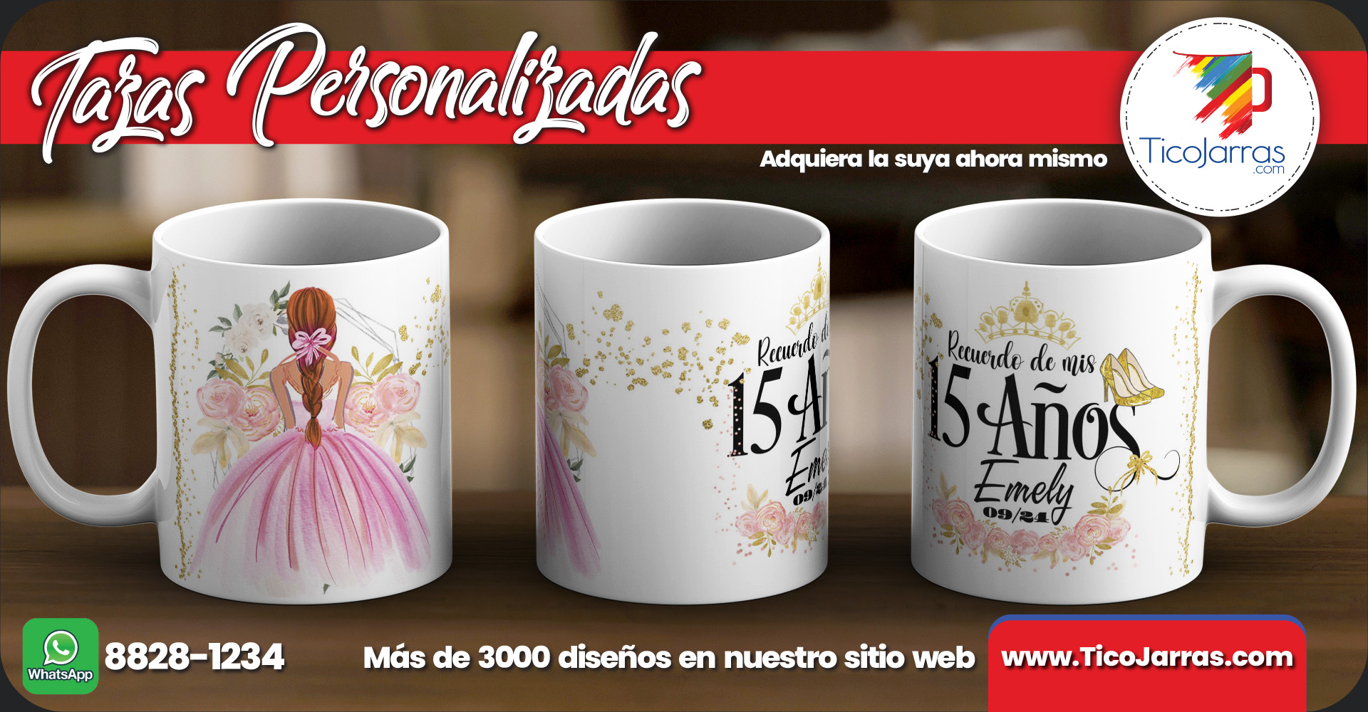 Tazas Personalizadas Recuerdo de 15 años vestido rosado